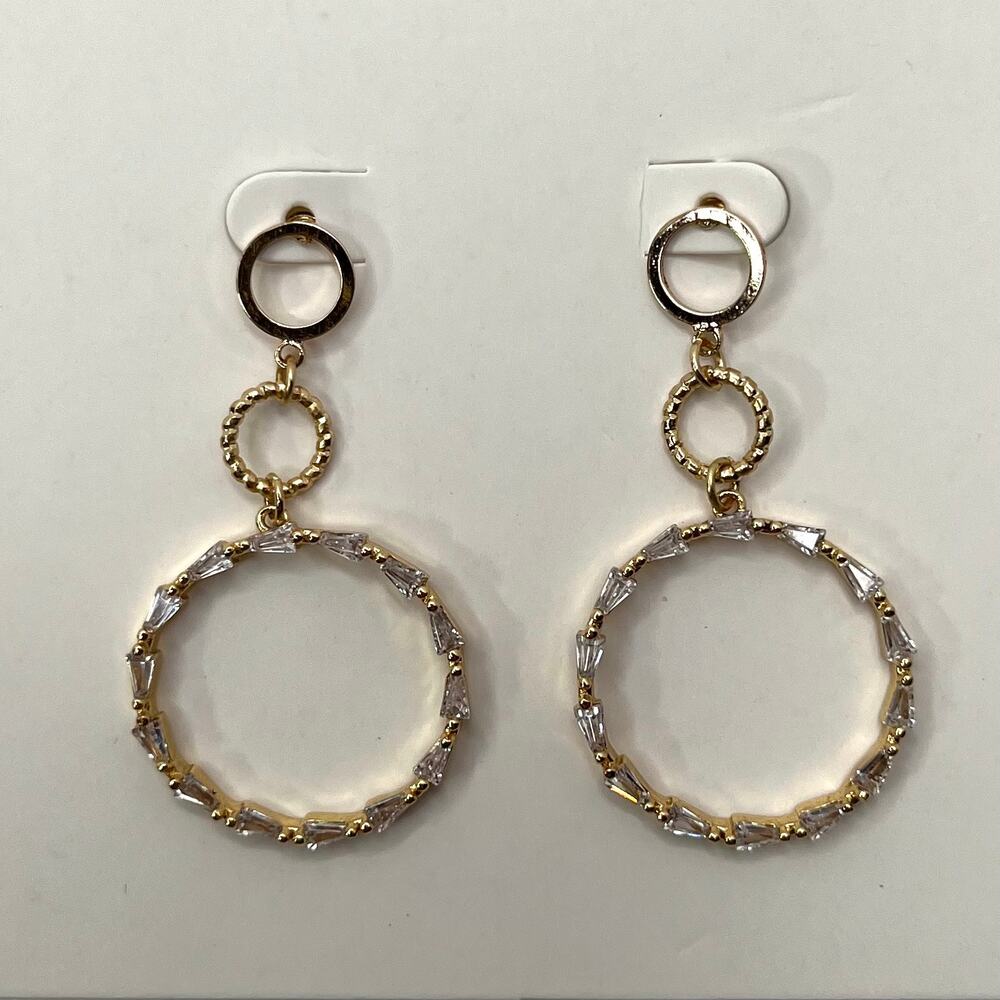 Ettika Gold Triple Circle Hoop Dangle Drop Earrings Revolve Minimalist NWT